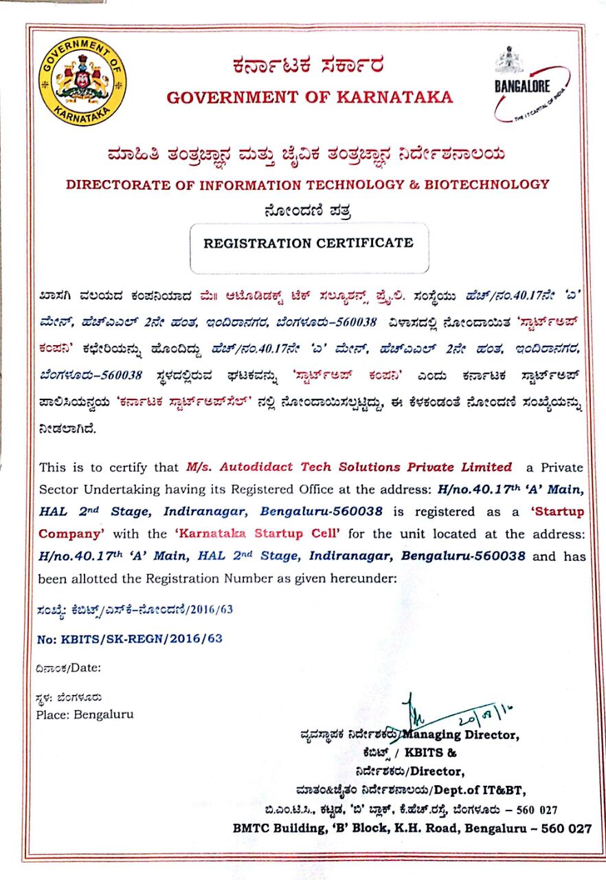Startup Karnataka recognition certificate